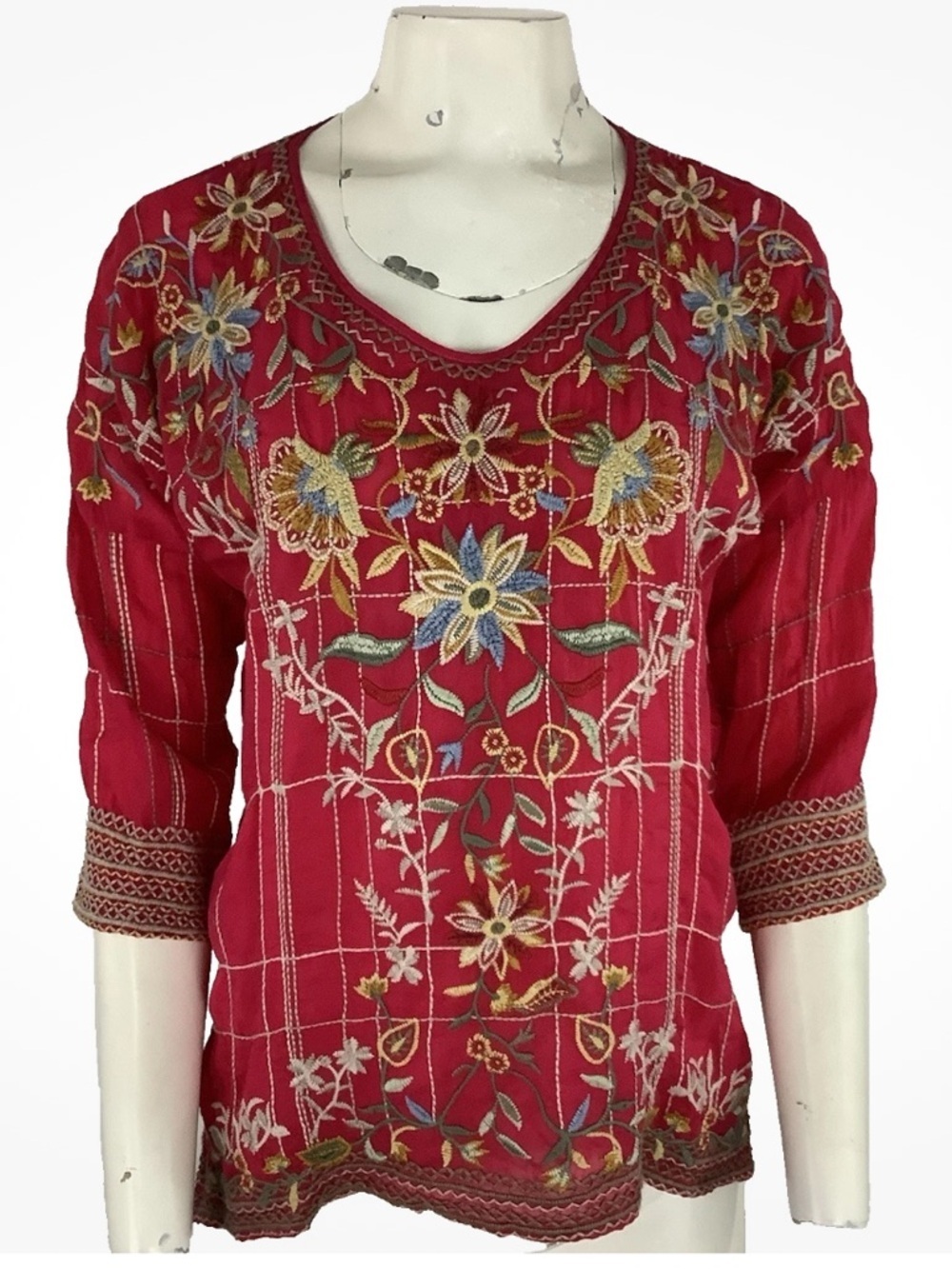 Johnny Was Sx XS Embroidered Floral Boho Cowgirl Western Festival Top Pink